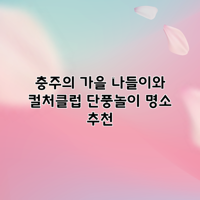 충주의 가을 나들이와 컬처클럽 단풍놀이 명소 추천
